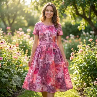 Bavlněná látka TIE DYE EMBROIDERY Flora design D