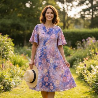 Bavlněná látka TIE DYE EMBROIDERY Flora design C