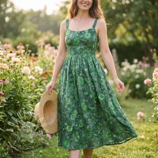 Bavlněná látka TIE DYE EMBROIDERY Flora design A