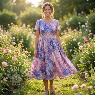 Bavlněná látka TIE DYE EMBROIDERY Flora design C