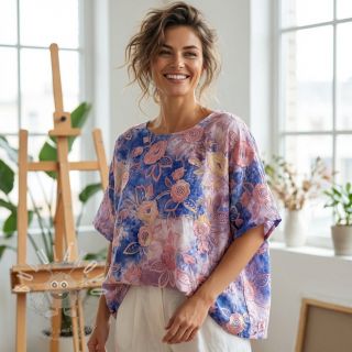 Bavlněná látka TIE DYE EMBROIDERY Flora design C