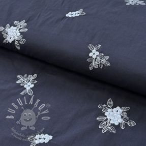 Bavlněná látka VOILE EMBROIDERY Flowers navy