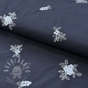 Bavlněná látka VOILE EMBROIDERY Flowers navy