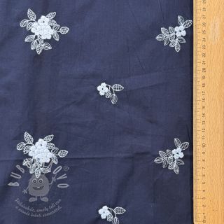 Bavlněná látka VOILE EMBROIDERY Flowers navy