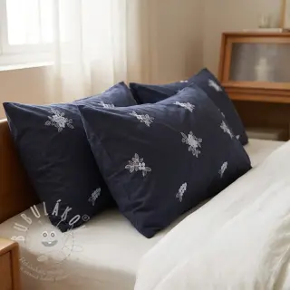 Bavlněná látka VOILE EMBROIDERY Flowers navy