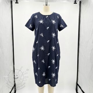 Bavlněná látka VOILE EMBROIDERY Flowers navy