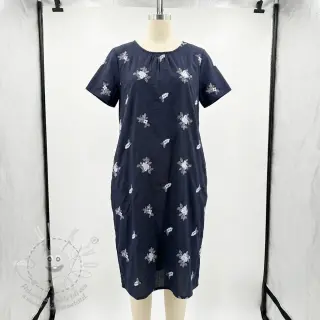 Bavlněná látka VOILE EMBROIDERY Flowers navy