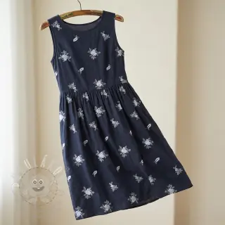 Bavlněná látka VOILE EMBROIDERY Flowers navy