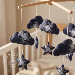 Bavlněná látka VOILE EMBROIDERY Flowers navy