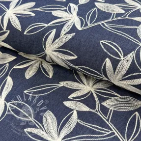 Bavlněná látka JEANS Embroidery Flowers white