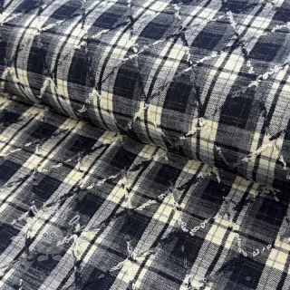 Bavlněná látka YARN DYED BRUSHED Check EMBROIDERY navy
