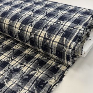 Bavlněná látka YARN DYED BRUSHED Check EMBROIDERY navy