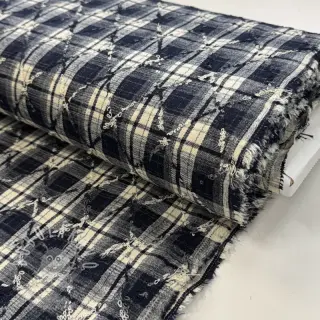 Bavlněná látka YARN DYED BRUSHED Check EMBROIDERY navy