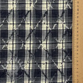 Bavlněná látka YARN DYED BRUSHED Check EMBROIDERY navy