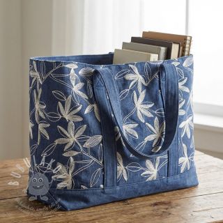 Bavlněná látka JEANS Embroidery Flowers white