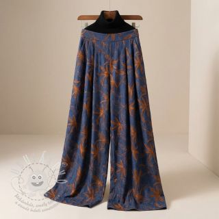 Bavlněná látka JEANS Embroidery Flowers camel