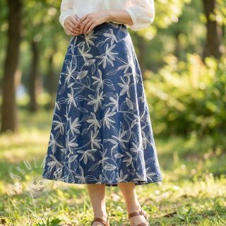 Bavlněná látka JEANS Embroidery Flowers white