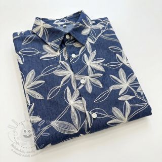 Bavlněná látka JEANS Embroidery Flowers white