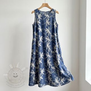 Bavlněná látka JEANS Embroidery Flowers white