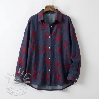 Bavlněná látka JEANS Embroidery Flowers burgundy