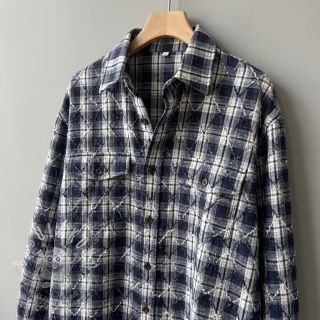 Bavlněná látka YARN DYED BRUSHED Check EMBROIDERY navy