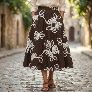 Bavlněná látka EMBROIDERY Loom En Light brown