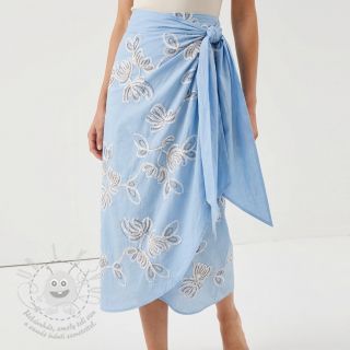 Bavlněná látka EMBROIDERY Loom En Light baby blue