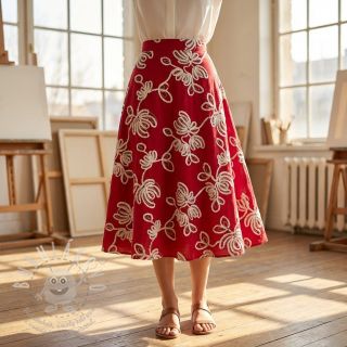 Bavlněná látka EMBROIDERY Loom En Light red