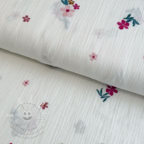 Dvojitá gázovina/mušelín EMBROIDERY Flowers MIA camel