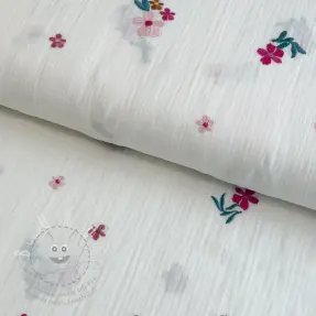 Dvojitá gázovina/mušelín EMBROIDERY Flowers MIA camel