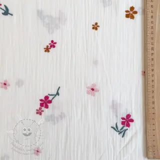 Dvojitá gázovina/mušelín EMBROIDERY Flowers MIA camel