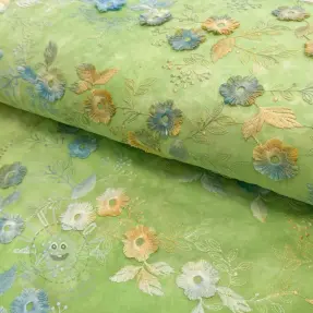 Bavlněná látka TIE DYE EMBROIDERY Poppy design V
