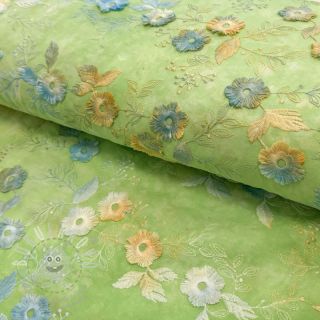 Bavlněná látka TIE DYE EMBROIDERY Poppy design V