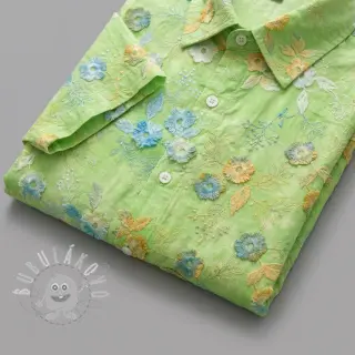Bavlněná látka TIE DYE EMBROIDERY Poppy design V