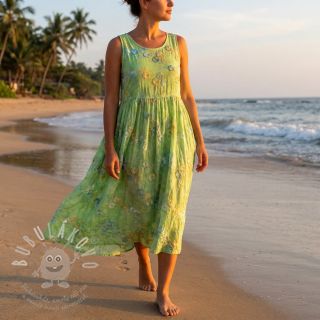 Bavlněná látka TIE DYE EMBROIDERY Poppy design V