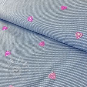 Bavlněná látka Stripes Sequins Hearts blue