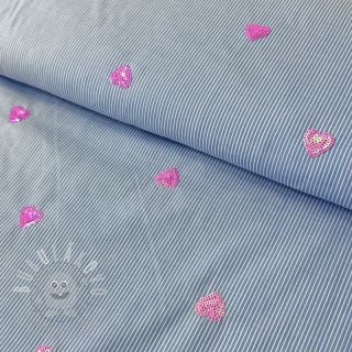 Bavlněná látka Stripes Sequins Hearts blue