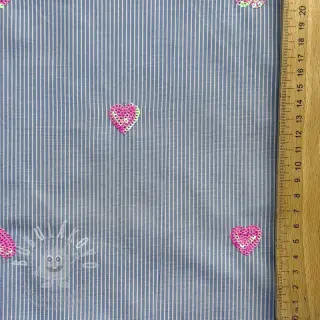 Bavlněná látka Stripes Sequins Hearts blue
