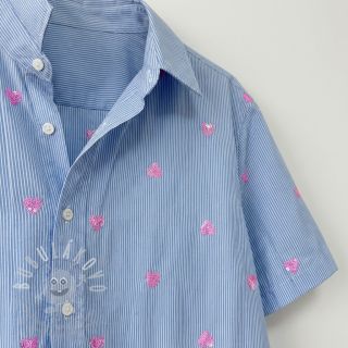 Bavlněná látka Stripes Sequins Hearts blue