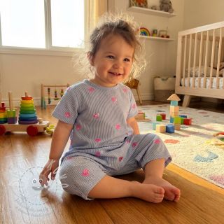 Bavlněná látka Stripes Sequins Hearts blue