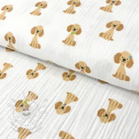Dvojitá gázovina/mušelín Dogs white digital print