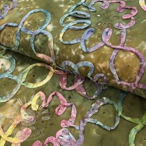 Bavlněná látka TIE DYE EMBROIDERY Elise tape design A