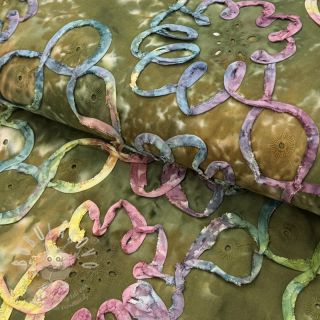 Bavlněná látka TIE DYE EMBROIDERY Elise tape design A