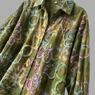 Bavlněná látka TIE DYE EMBROIDERY Elise tape design A