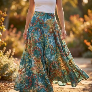 Bavlněná látka TIE DYE EMBROIDERY Elise tape design C