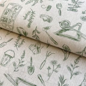 Dekorační látka Linenlook Garden Plant Tool digital print