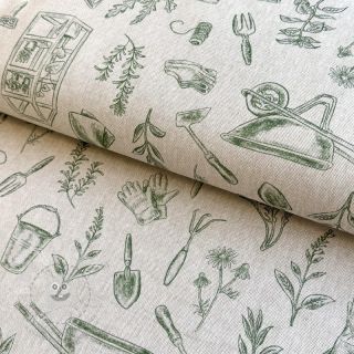 Dekorační látka Linenlook Garden Plant Tool digital print