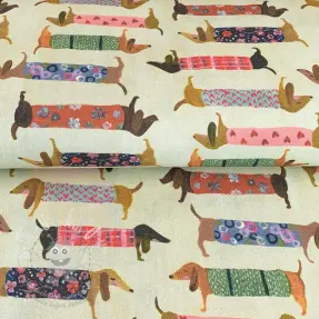 Dekorační látka premium Family Dachshund digital print