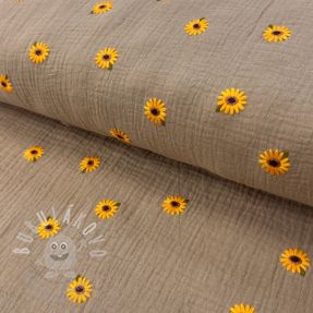 Dvojitá gázovina/mušelín EMBROIDERY Sunflowers beige