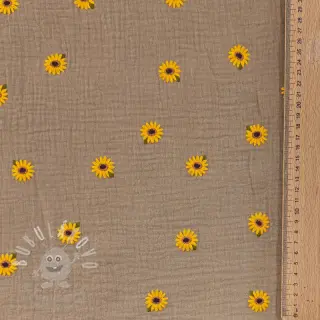 Dvojitá gázovina/mušelín EMBROIDERY Sunflowers beige